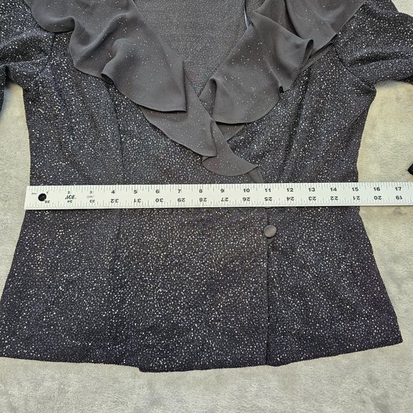 Vintage Alex Evenings Blouse Women's Petite Small Black Shimmery Wrap Top 80's - Picture 6 of 10